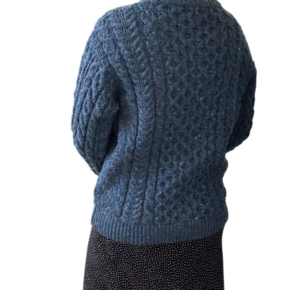 Vintage LL Bean Navy Blue 100% Wool Irish Fisherman Made in Ireland Sweater Sz S - Picture 5 of 7